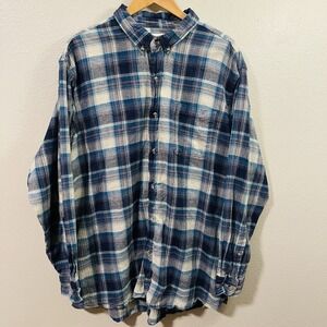 Hobbs Creak Button Down Plaid Teal Flannel Shirt Black Tan Cotton‎ Men's 2XL